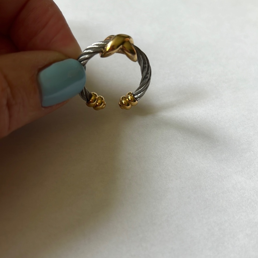 Philippe Charriol stainless cable ring with 18k gold